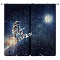 Space Astronaut Skateboard Blackout Curtains for Girls Boy Home Decor, Rocket Rush to The Moon Rod Pocket Thermal Insulated Drapes Darkening Window Curtain for Bedroom Living Room, 72 x 63 Inch