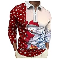 Mens Christmas Long Sleeve Polo Shirts Slim Fit 1/4 Zip Up Cotton Golf T-Shirts 2022 Fall Winter Casual Xmas Sweatshirt