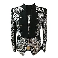 Plus Size Custom Men's Black Crystal Jacket Dj Male Singer Dancer Show Outer Clothing Jacket Set