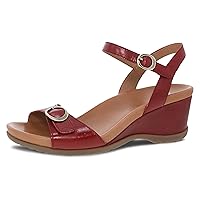 Dansko Arielle Wedge Sandal for Women – Cushioned, Contoured Footbed for All-Day Comfort and Support – Adjustable Hook & Loop Strap with Buckle Detail – Lightweight Rubber Outsole