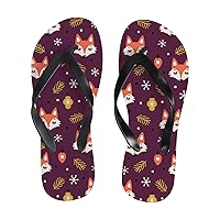 Vantaso Slim Flip Flops for Women Cute Fox Snowflakes Yoga Mat Thong Sandals Casual Slippers
