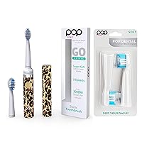 Pop Sonic Toothbrush (Leopard) Bonus 2 Pack Replacement Heads - Battery Powered Toothbrush w/ 2 Speed & 15,000-30,000 Strokes/Minute Vibrations