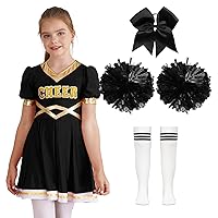 TiaoBug Kids Girls Cheer Leader Halloween Party Costume Fancy Cheerleading Dress with Pom Poms Stockings Headwear