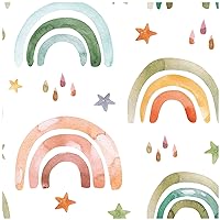 HAOKHOME 99027 Peel and Stick Rainbow Wallpaper Cute Raindrop Stars White/Orange/Green Removable for Nursery Kids Bedroom Decor 17.7in x 118in