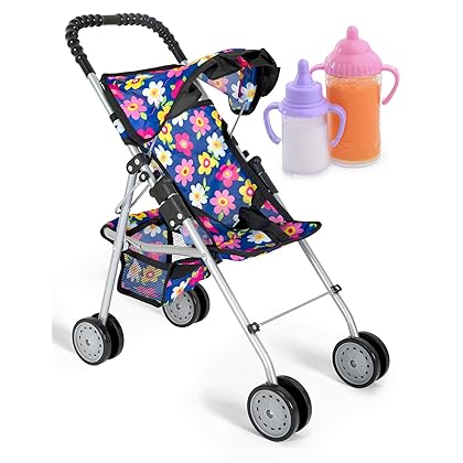 Fash n kolor - My First Baby Doll Stroller with Flower Design with Basket in The Bottom- 2 Free Magic Bottles Included