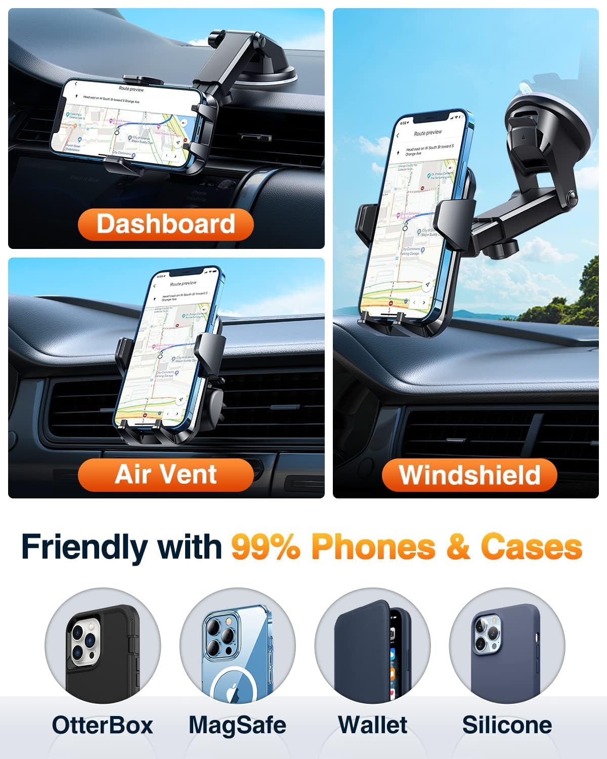 VANMASS 2024 Best Car Phone Holder [Upgraded Solid & Durable] Cell Phone Car Mount for Dashboard Windshield Vent, Suction Phone Stand Automobile Cradles for iPhone 15 Pro Max 14 13 12 11 XR Android