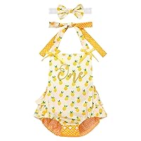 IBTOM CASTLE Baby Girl 1st Birthday Outfit Princess Sleeveless Backless Romper Summer Cake Smash Outfit with Bowknot Headband