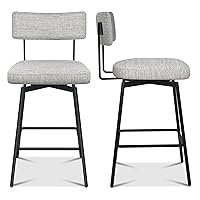 Swivel Counter Height Bar Stools Set of 2, Modern Counter Bar Stools with Backs, Linen Fabric Stools for Kitchen Island,Dinning Room, Light Grey