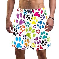 Mens Swim Trunks Quick Dry Swim Shorts with Mesh Lining Swimwear Bathing Suits Colorful Footprints