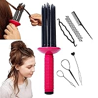 17 Teeth Curling Comb with Hairpins, Curly Hair Brush, Hair Roller Comb, Hair Curling Roll Comb, Curly Hair Styler Tool for Hair Salon, Home (6Pcs-2)