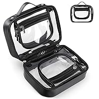 Clear Travel Bag TSA Approved Makeup Bag with Zipper Double Layer Travel Toiletry Bag calpak clear cosmetic case Waterproof for Women (Black)