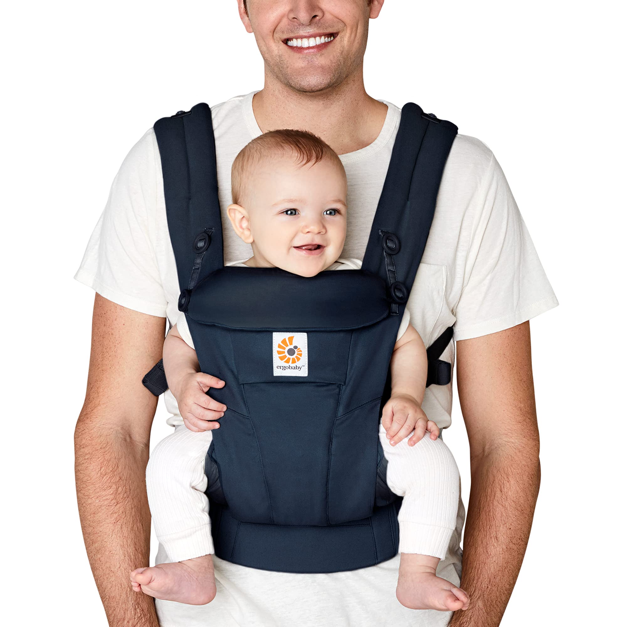 Ergobaby All Carry Positions SoftTouch Cotton Baby Carrier with Enhanced Lumbar Support (7-45 Lb), Omni Dream, Midnight Blue