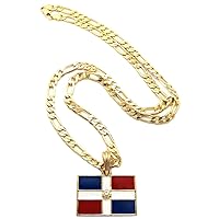 Dominican Republic Flag Small Pendant with 24 Inches Long Figaro Necklace