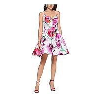 Xscape Womens Pink Zippered Floral Spaghetti Strap Sweetheart Neckline Short Party Fit + Flare Dress Juniors 4