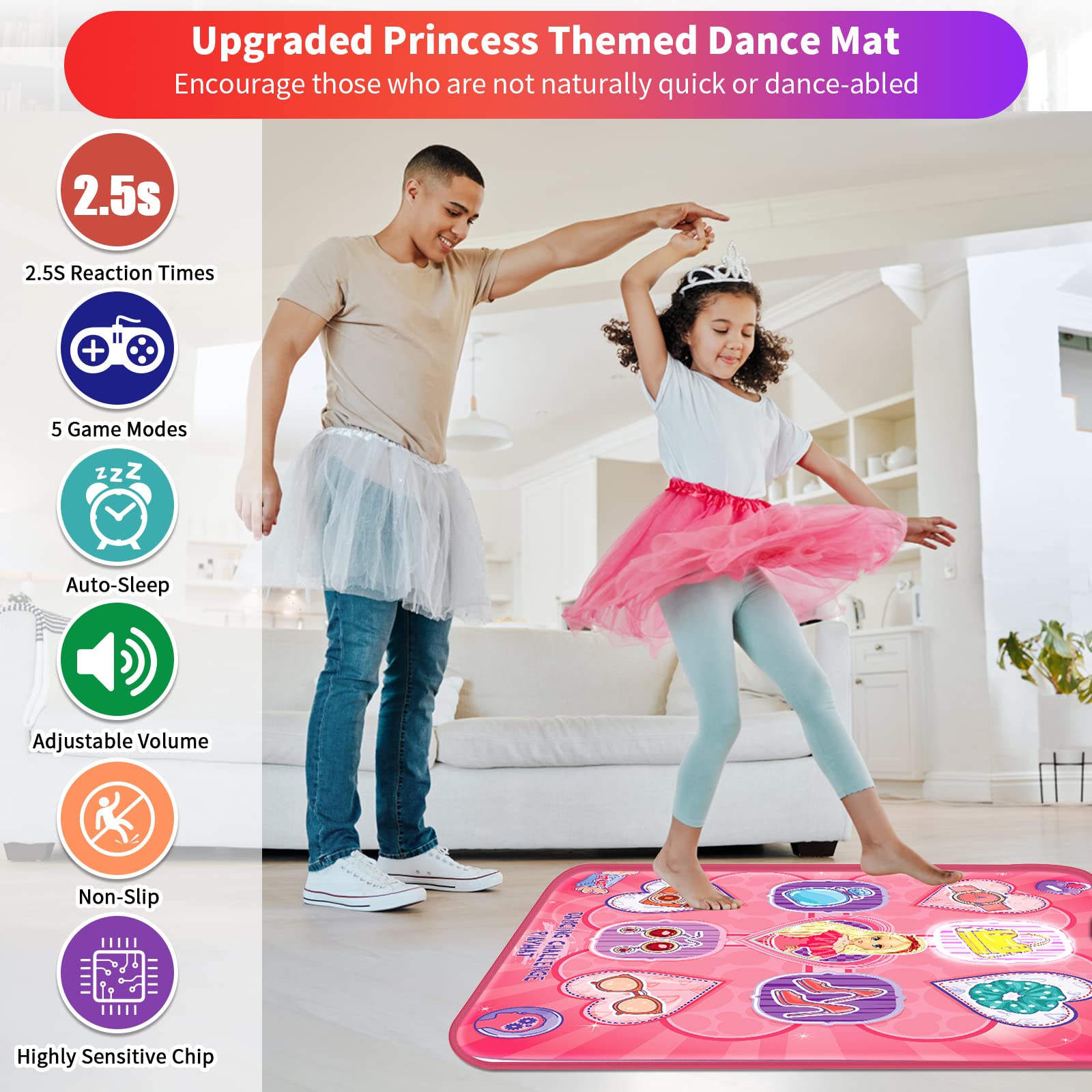 Dance Mat Toys for 5-12 Year Old Kids, Princess Dance Pad Game with 5 Gaming Modes, Dance Toys with LED Lights, Ideas Birthday Gifts for Age 5+ Year Old Girl Kids