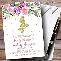Floral Gold Mermaid Invitations Baby Shower Invitations