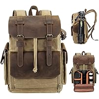 Endurax Camera Backpack, DSLR/SLR/Mirrorless Photography Camera Bag Waterproof Leather with 15-16 Inch Laptop Compartment Tripod Holder, Khaiki