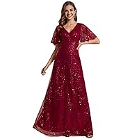 Ever-Pretty Women's Sequin A-Line V Neck Beaded Formal Evening Gowns
