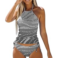 Plus Size Tankini Swimsuit for Women Tummy Control Bathing Suits Padded Swim Tops with Boyshort Bandeau Swimwear