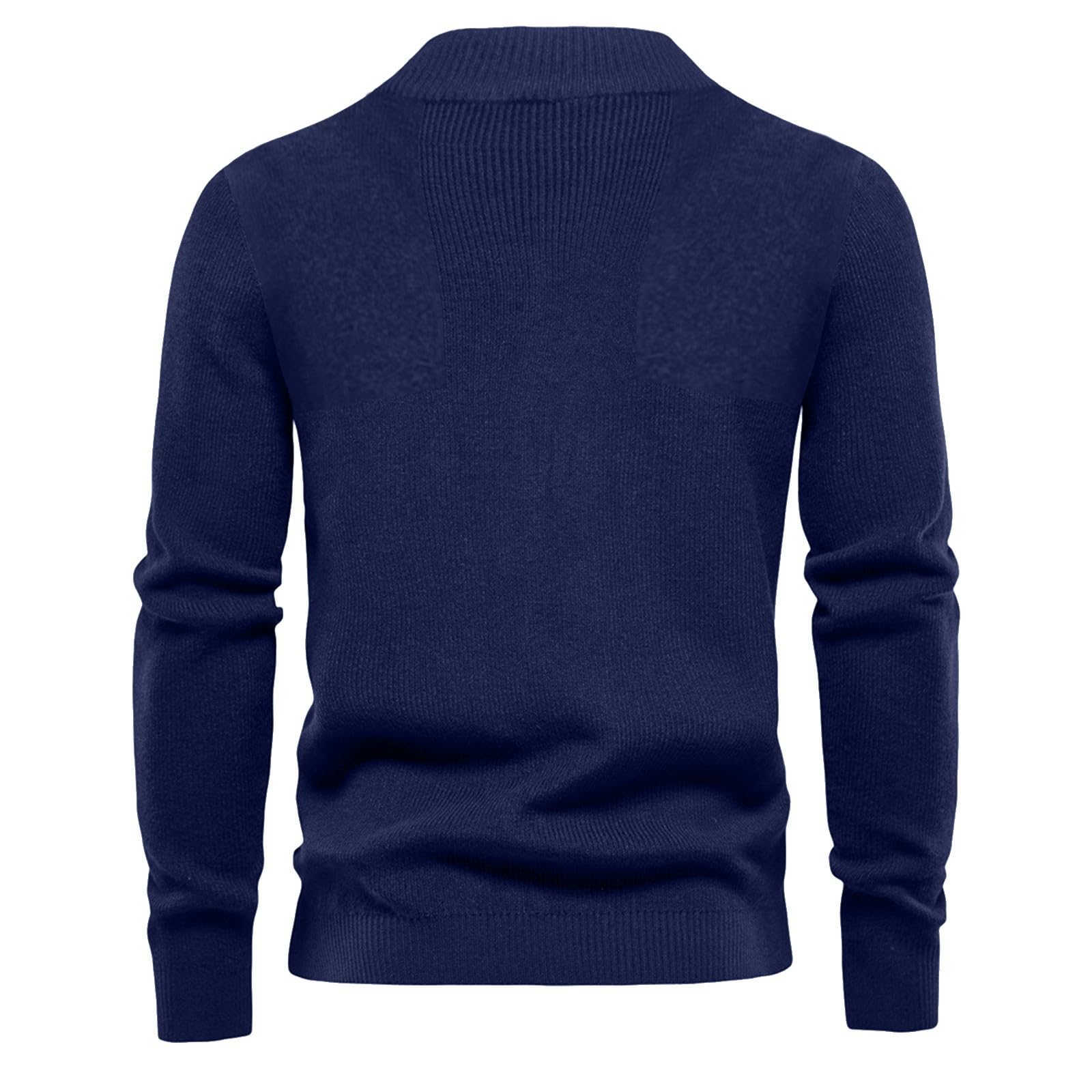 XIAXOGOOL Men's Sweaters Quarter Zip Pullover Solid Color Basic V Neck Loose Knit Jumper Casual Comfort Sweater Pullovers