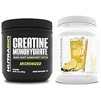NutraBio Creatine Monohydrate, Unflavored, (150 g) and Clear Whey Protein Isolate, (Pineapple Splash) Supplement Bundle – Muscle Energy, Maximum Growth, Recovery, and Strength