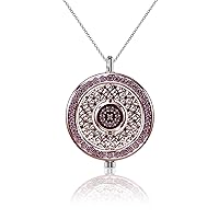 talia Rhodium Plated Rose Gold Silver Vermeil with Pink Black and White Diamond Cut CZ Rotating 3 Charm Pendant Necklace on 20 to 32 Inch Chain