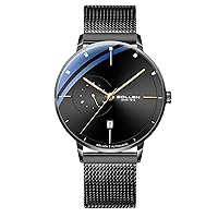 SOLLEN Men's Ultra-Thin Mechanical Watch, Luxury Automatic Watch with Stainless Steel Strap, Minimalist Design, Luminous Display and 24-Hour Function