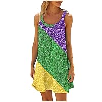 Summer Sleeveless Tunic Dress Women 2024 Casual Color Block Vacation Sundress Scoop Neck Mini A-Line Beach Dresses