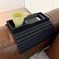 Sofa Cup Holder Arm Tray, Armrest Tray Table for Couch, Tv Table Tray for Remote, Cellphone, Drinks, Natural Bamboo Gift for Family (Black)