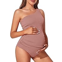 Summer Mae Maternity Swimsuit One Piece One Shoulder Ribbed Pregnancy Bathing Suit