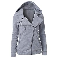 JIER Plain Hoodie Oblique Zipper Sweatshirts Zip Hoodie High Neck Casual Jumper Outwear Casual Sweatshirt (Gray,X-Large)