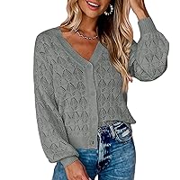Ladies Autumn Cropped Cardigan Sweater Casual Long Sleeve Shirt Front Open V Neck Blouses Button Down Sweatshirt