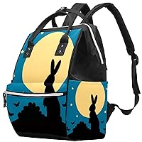 Rabbit Full Moon Silhouette Diaper Bag Backpack Baby Nappy Changing Bags Multi Function Large Capacity Travel Bag