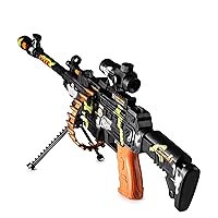Light Up Toy Machine Blaster - Scope, Stand and Carrying Strap Flashing Lights, Sounds and Unique Revolving Rounds - Toys for Boys Combat Military Mission Toy - Birthday Gifts for Kids - Playo