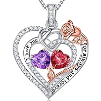 Iefil Mothers Day Gifts - 925 Sterling Silver Rose Heart Birthstone Necklace Anniversary Birthday Gifts Jewelry Christmas Mothers Day Gifts for Women Wife Girlfriend Mom