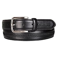 Men's Leather Laced Belt with Logo Engraved Buckle