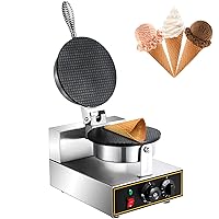 VEVOR Electric Ice Cream Cone Maker 1200W Commercial Waffle Cone Machine, 110V Stainless Steel Egg Cone Baker w/Non-Stick Teflon Coating, Temp & Time Control for Restaurant Bakeries