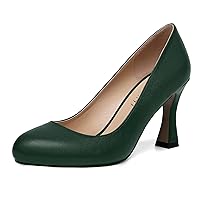 Womens Matte Solid Slip On Casual Evening Fashion Round Toe Chunky High Heel Pumps Shoes 3.3 Inch