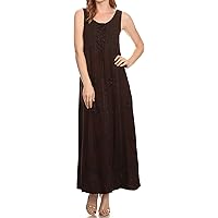 Sakkas Stella Long Tank Top Adjustable Caftan Corset Dress with Embroidery