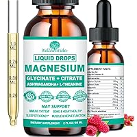 Magnesium Glycinate 500mg Liquid Drops, Liquid Magnesium Complex with Vitamin D3 K2 & B6, Zinc, Ashwagandha & Theanine, Calm Magnesium Citrate Glycinate Combo for Sleep, Bone Mood and Nerve Health