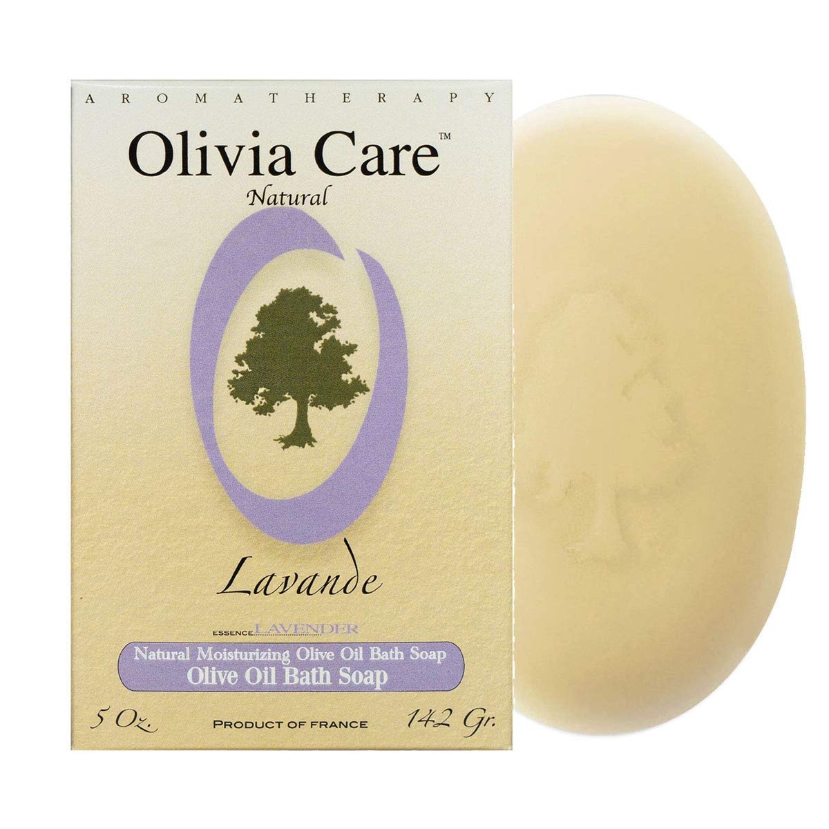 Lavender Bar Soap with Olive Oil by Olivia Care - 100% Natural Ingredients, Organic, Vegan - For Face & Body. Cold-Pressed Triple -Milled. Hydrating, Moisturizing. Infused Calcium & Vitamins - 5 OZ
