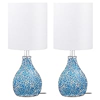 Modern Table Lamps Set of 2, Blue Gourd Design Mosaic Tiled Glass 17.5