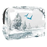 Boat on river delta Waterproof Cosmetic Bag 7.3x3x5.1in Travel Cosmetic Bags Multifunctional Bag for Women