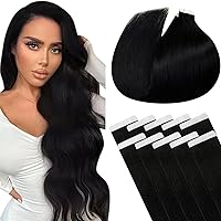 Ponytail Extension Human Hair 16 Inch Bundle Tape in Hair Extensions 16Inch 1 Jet Black