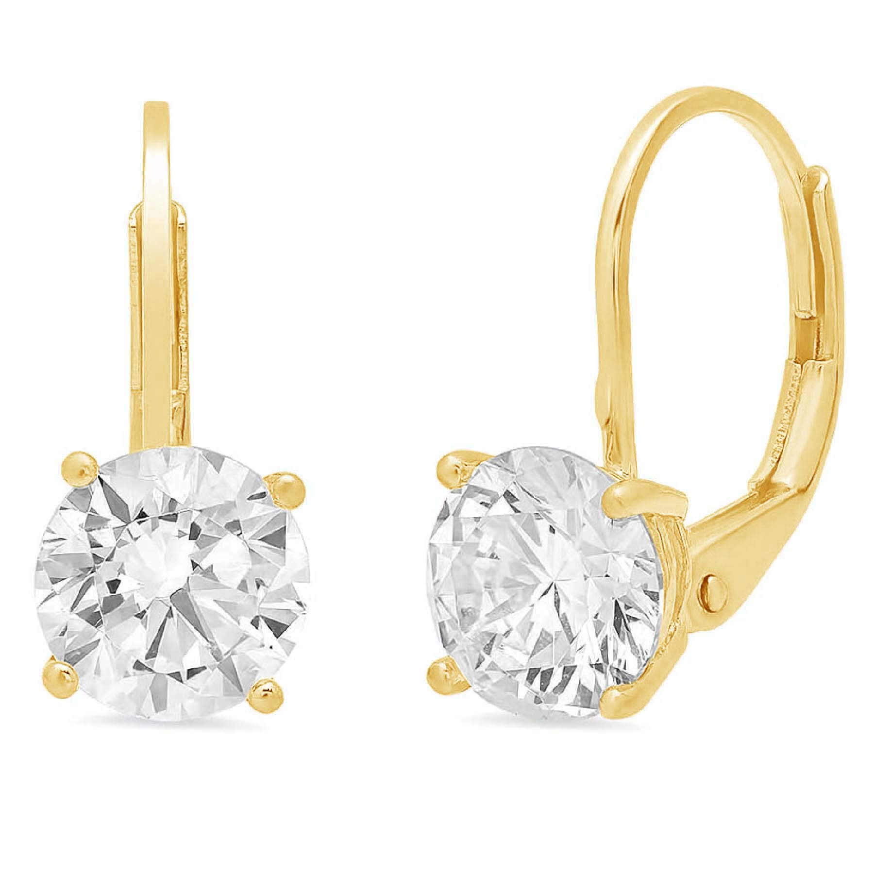 Clara Pucci 2.0 CT Brilliant Round Cut VVS1 Ideal Gemstone Birthsone designer Simulated Diamond CZ Solitaire Drop dangle Lever Back Earrings Solid 14k Yellow Gold