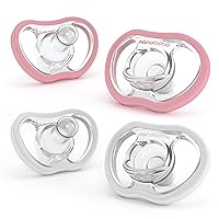 Nanobebe Active Baby Pacifiers 4-36 Months - Orthodontic, Lightweight and Vented, Curves Comfortably with Face Contour, 100% Silicone - BPA Free, Perfect Baby Registry Gift 4pk, White/Pink