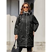 2022 Women's Plus Size Coats Fashion Plus Graphic Print Raglan Sleeve Drawstring Hooded Winter Coat Work Leisure Fashion Comfortable Warm (Color : Dark Grey, Size : X-Large)
