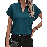 BTFBM Women's Summer Tops 2024 V Neck Short Sleeve Tshirt Loose Flowy Tunics Solid Color Dressy Casual Blouse Shirts