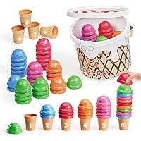 Ice Cream Preschool Learning Activities Counting and Color Sorting Set Stacking Toys for Kids 3-5, Montessori Stacking Fine Motor Skills Toys, 65PCS Math Manipulatives Learning Resources Toys