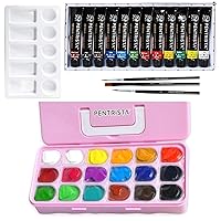 Acrylic Paint Set,12 Colors 12ml with 3 Art Brushes & 1 Palette, 18 Colors*30ml, Jelly Gouache Paint Set with Portable Box for Canvas and Paper, Ideal Gift for Beginners & Artists